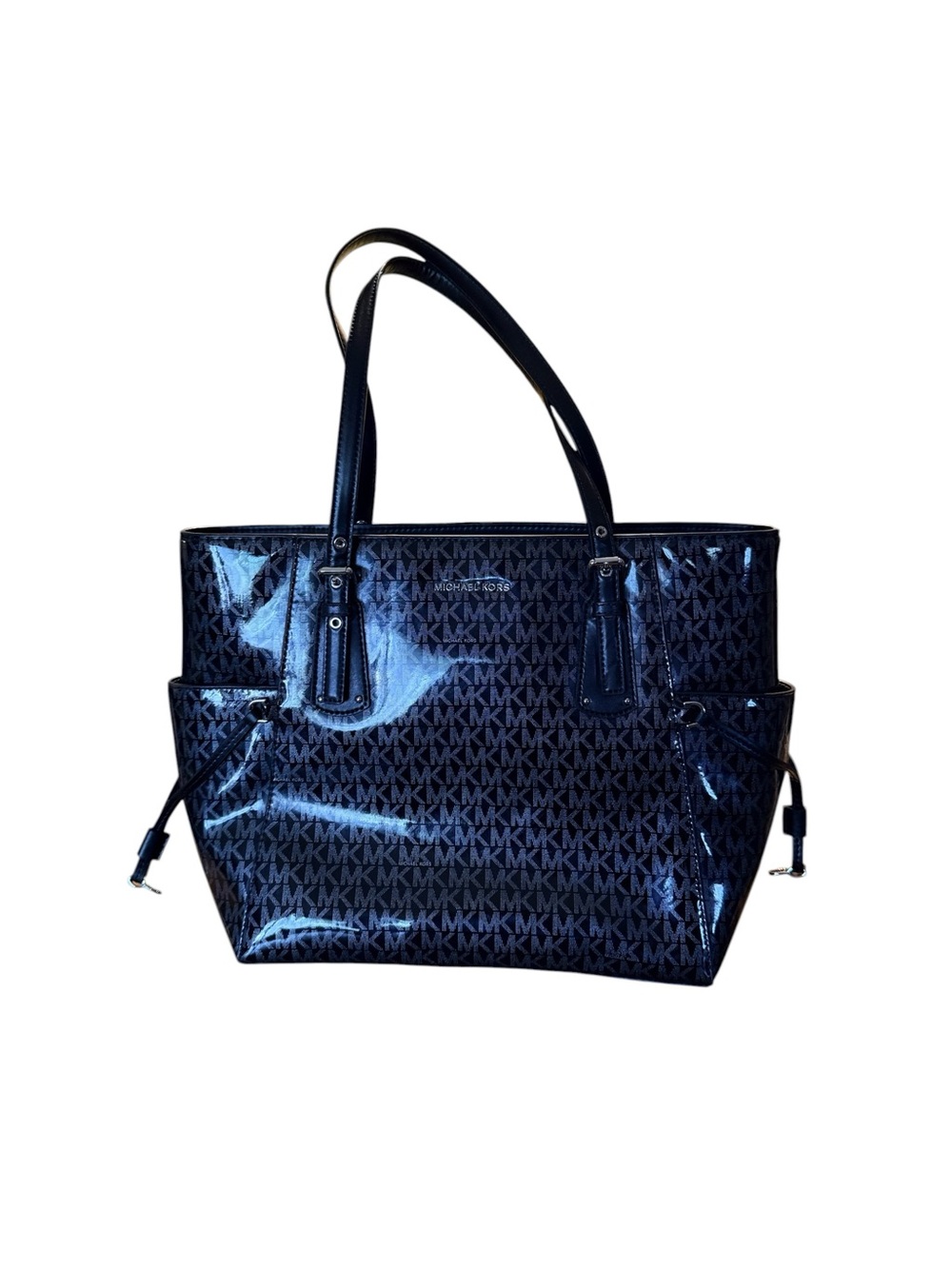 Michael Kors Voyager Large Patent Logo Tote Bag - Black
